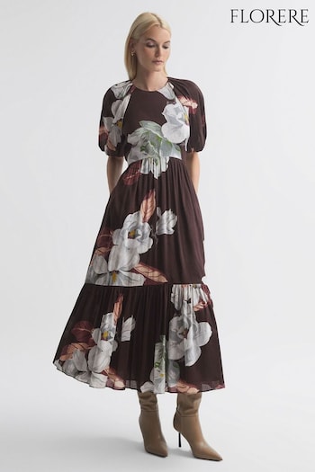 Florere Linen Silk Puff Sleeve Midi Dress (N33401) | £398
