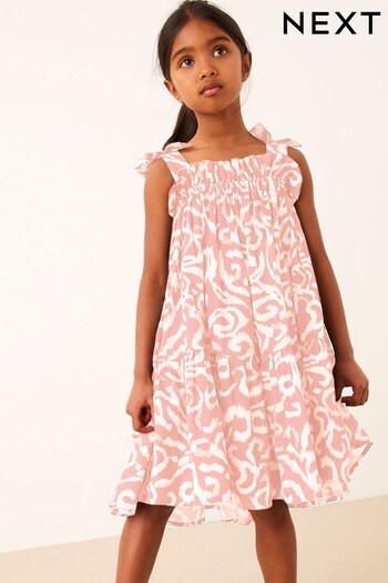 Pink Swirl Print Tie Shoulder Printed Summer Dress (3-16yrs) (N33513) | £19 - £25
