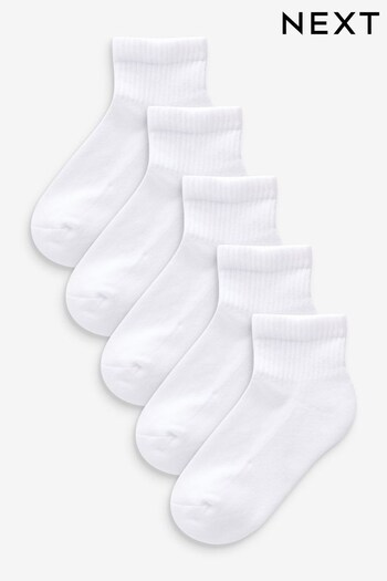 White Cropped Length Cotton Rich Cushioned Footbed Ribbed Ankle Socks 5 Pack (N33520) | £6.50 - £8.50