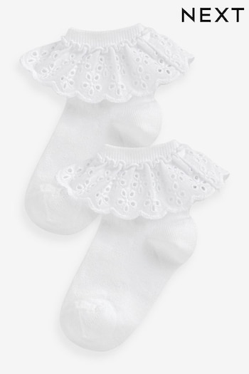 White Cotton Rich Ruffle Ankle Socks 2 Pack (N33525) | £3.50 - £5.50