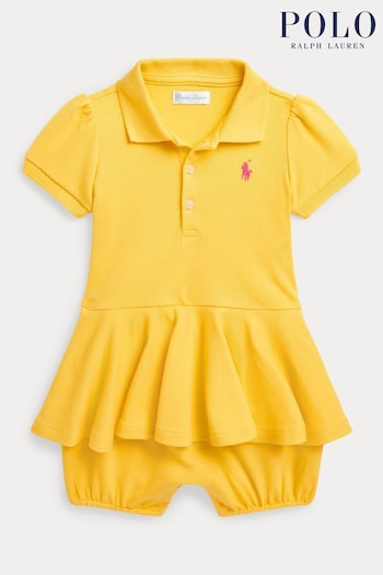 Polo Ralph Lauren Yellow Stretch Mesh Peplum alla Polo Shortsall Dress (N33527) | £59