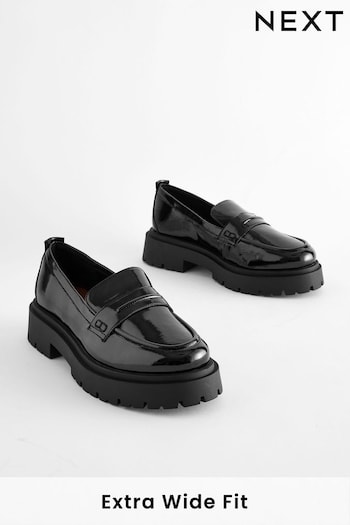 Black Patent Extra Wide Fit Forever Comfort Chunky Loafers (N33545) | £36
