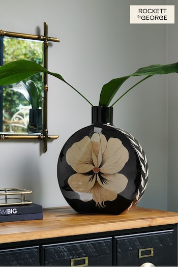 Rockett St George Frayne Black Floral Large Vase (N33591) | £55