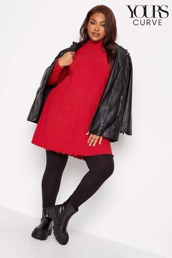 Yours Curve Red Lettuce Edge Longsleeve Tunic (N33616) | £24