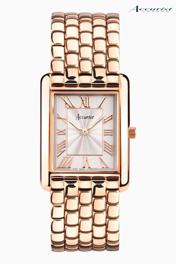 Accurist Ladies Rose Gold Tone Rectangle Stainless Steel Bracelet 26mm Gold Watch (N33647) | £199