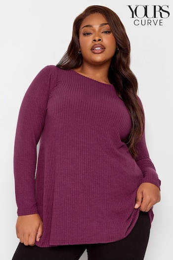 Yours Curve Purple Long Sleeve Ribbed Swing Top (N33653) | £22