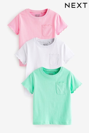 Pink/Green 3 Pack Short Sleeve Cotton Scallop Edge T-Shirts (3mths-7yrs) (N33660) | £12 - £16