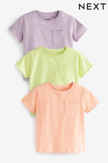 Lilac/Green/Peach 3 Pack Short Sleeve Cotton Scallop Edge T-Shirts Ferr (3mths-7yrs) (N33661) | £12 - £16