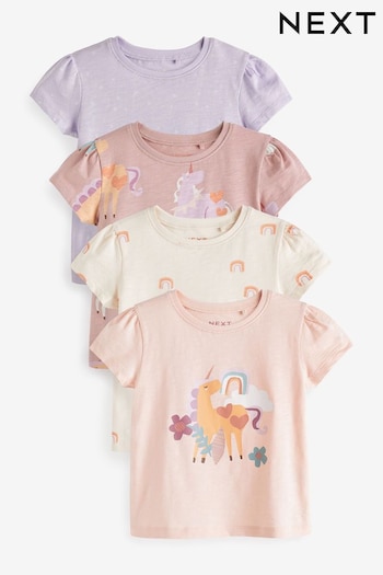 Pink Unicorn Short Sleeve T-Shirts V-neck 4 Pack (3mths-7yrs) (N33662) | £18 - £22