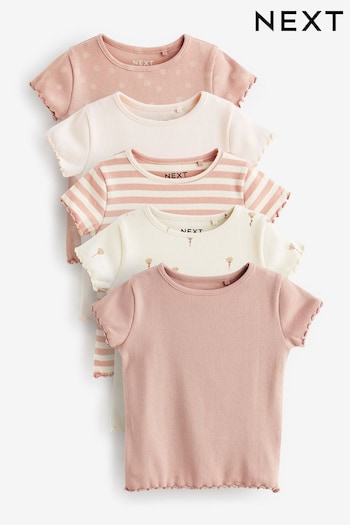 Pink Ditsy Rib Short Sleeve T-Shirts 5 Pack (3mths-7yrs) (N33669) | £19 - £23