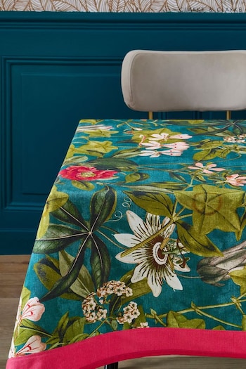 Clarke & Clarke Kingfisher Teal Blue Passiflora Table Cloth (N33681) | £55 - £70