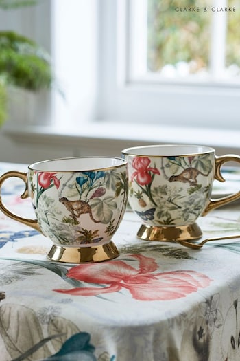 Clarke & Clarke Set of 2 Tropical Green/Natural Florence Footed Mugs (N33688) | £28