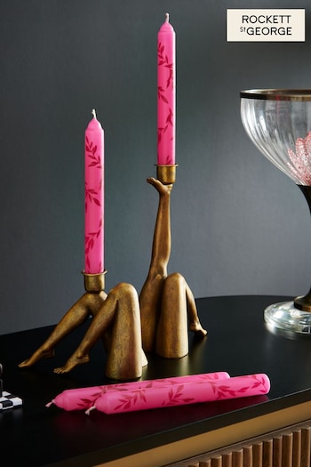 Rockett St George Set of 4 Pink Leaf Dinner Candles (N33728) | £12