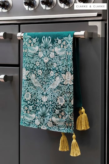 Clarke and Clarke Teal Blue William Morris Designs Strawberry Thief Tea Towel (N33737) | £12