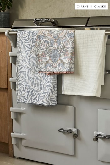Clarke and Clarke Grey & Blush Pink William Morris Designs Tea Towels Set 3 (N33738) | £24