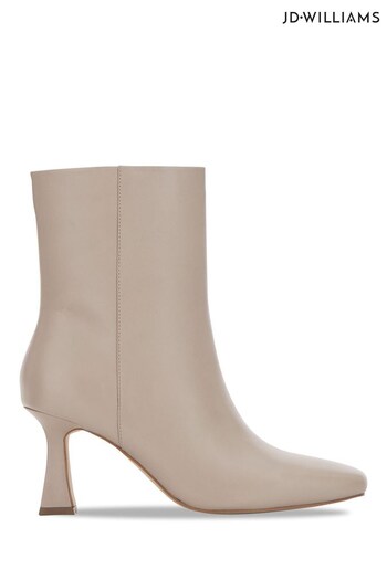 JD Williams Wide Off Square Toe Leather Beige Boots (N33812) | £65