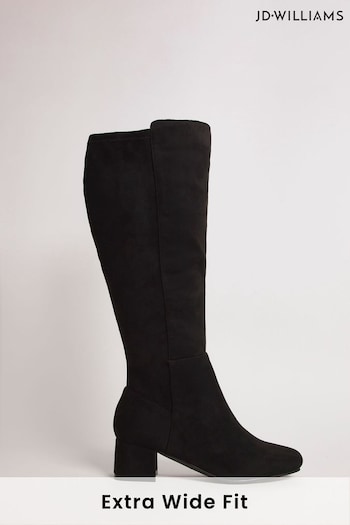 JD Williams Extra Wide Fit Block Heels High Leg Black Boots (N33813) | £55