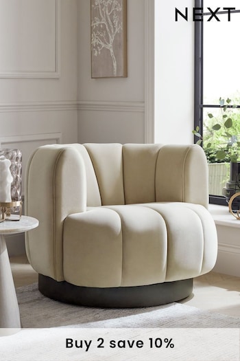 Soft Velvet Pebble Natural Celine Swivel Accent Chair (N33821) | £450