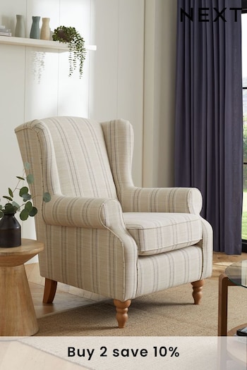 Thatched Linen Stripe Natural Sherlock Highback Armchair (N33822) | £499