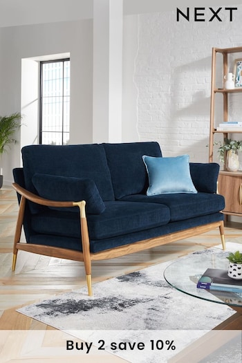 Fine Chenille Navy Blue Flinton Wooden 3 Seater Sofa (N33830) | £799