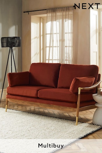 Soft Velvet Rust Brown Flinton Wooden 3 Seater Sofa (N33831) | £750