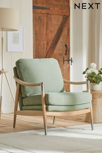 Soft Texture Sage Green, Oak Effect Frame Flinton Wooden Oak Effect Leg Accent Chair (N33836) | £399