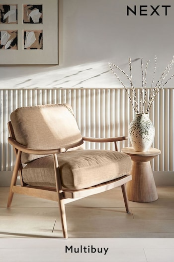 Fine Chenille Sand Natural, Light Oak Effect Frame Hampton Wooden Accent Chair (N33840) | £299