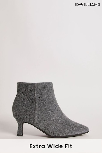 JD Williams Silver Kitten Heel Boots in Extra Wide Fit (N33848) | £45