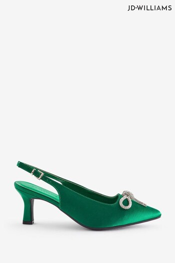 JD Williams Green Satin Slingback Shoes With Bow Trimn In Wide Fit (N33854) | £38