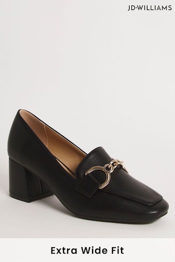 JD Williams Black Flexible Block Heel Loafers With Trim In Extra Wide Fit (N33865) | £35