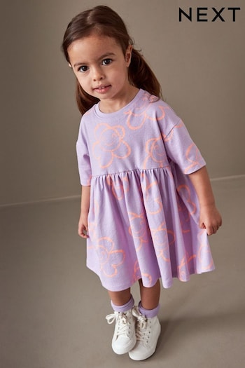 Purple Textured Jersey med Dress (3mths-7yrs) (N33911) | £6.50 - £8.50