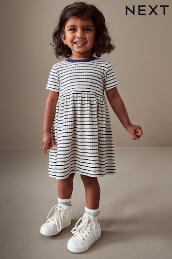 Black/White Ribbed Jersey Combo Dress (3mths-7yrs) (N33920) | £6 - £8