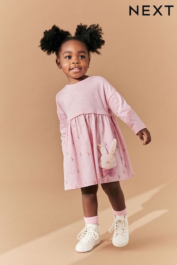 Pink Bunny Long Sleeve Jersey Dress (3mths-7yrs) (N33921) | £9 - £11