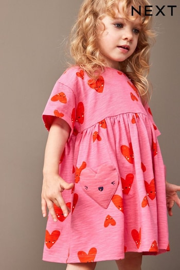 Pink Short Sleeve Cotton Jersey Dress (3mths-7yrs) (N33923) | £8 - £10