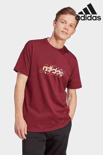 adidas dame Red Sportswear Illustrated Linear Graphic T-Shirt (N34059) | £23