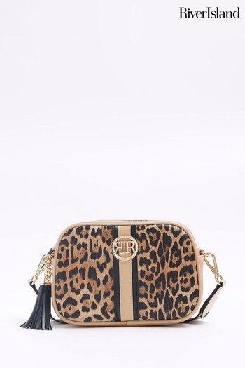 River Island Brown Leopard Print Webbing Cross-Body Bag (N34082) | £30
