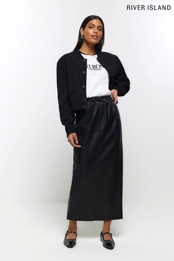 River Island Black Faux Leather Elasticated Maxi Skirt (N34101) | £40
