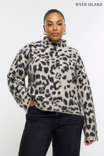 River Island Cream/Black Plus Animal Hairy Jumper (N34135) | £45