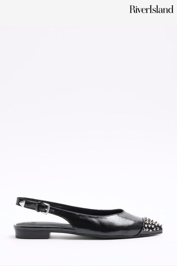 River Island Black Studded Sling Back Flat Shoes (N34172) | £35