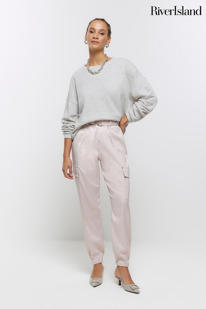 Buy Women s Belted 100 Cotton Paper Bag Trousers Online Next UK