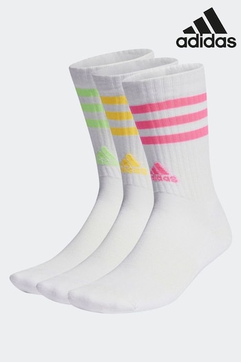 adidas White Performance 3-Stripes Cushioned Crew Socks 3 Pack (N34274) | £13