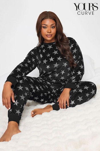 Yours Curve Black Texture Velour Lounge Set (N34279) | £29