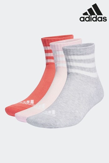 adidas Red Performance 3-Stripes Cushioned Sportswear Mid-Cut Socks 3 Pairs (N34305) | £12