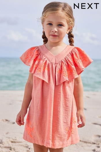 Coral Pink Embroidered Beach Spa Dress (3mths-8yrs) (N34336) | £16 - £22