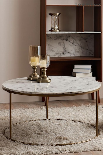 Teamson Home Brass Marmo Round Coffee Table with Faux Marble Top (N34380) | £220