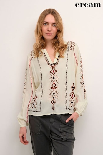 Cream Grivo Embroidery V-Neck White Blouse (N34512) | £80