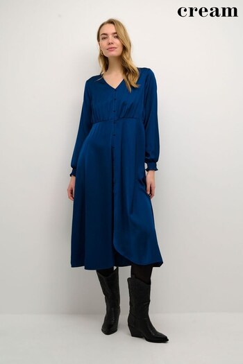 Cream Blue Flivio Long Sleeve Midi Dress (N34529) | £100