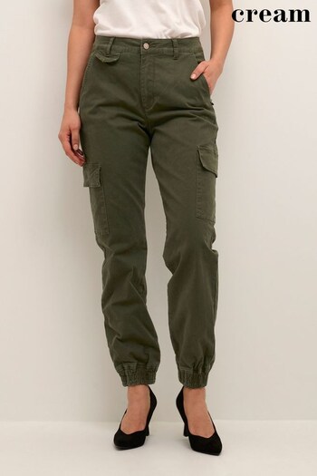 Cream Green Manva Elastic Cuff Cargo Trousers (N34541) | £80