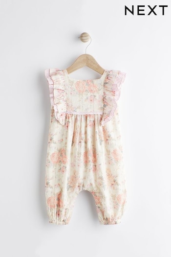 Pink Floral Baby Woven Jumpsuit (0mths-2yrs) (N34562) | £18 - £20