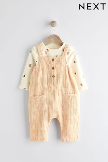 Peach Pink embroidered Bodysuit and Dungarees Set (0mths-2yrs) (N34564) | £19 - £21
